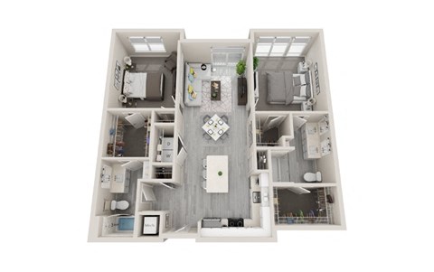 B11 - 2Bed 2Bath - Rockwell at Crown - 3D Floor Plan