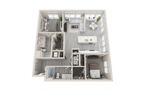 B14 - 2Bed 2Bath - Rockwell at Crown - 3D Floor Plan