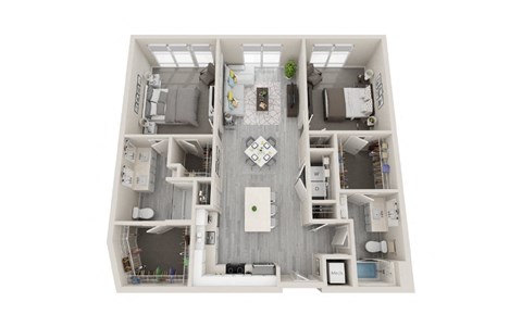 B12 - 2Bed 2Bath - Rockwell at Crown - 3D Floor Plan