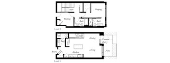 D1 - 2 Bed - 2 and a half Bath - Duplex - 1509 Sq Ft - 2D - Willow Apartments