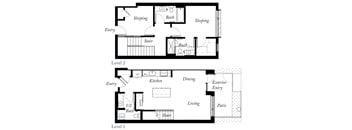 D2 - 2 Bed - 2 and a half Bath - Duplex - 1509 Sq Ft - 2D - Willow Apartments
