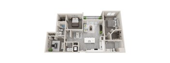 B15 - 2Bed 2Bath - Rockwell at Crown - 3D Floor Plan