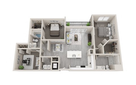 B15 - 2Bed 2Bath - Rockwell at Crown - 3D Floor Plan