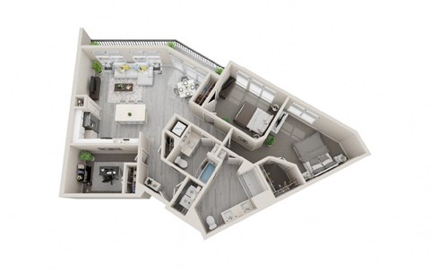 B17 - 2Bed 2Bath - Rockwell at Crown - 3D Floor Plan