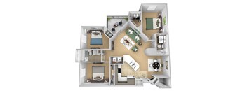 Asprey floor plan - C1 Eric - 3 bedroom and 2 bath - 3D Floor Plan
