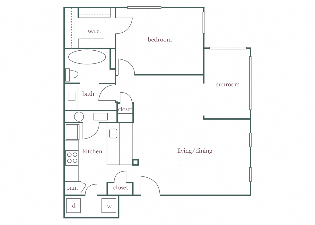 Evergreen Lenox Park - A5 - 1 bedroom and 1 bath - 2D Floor Plan