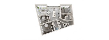 C3 - 3Bed 2Bath - Rockwell at Crown - 3D Floor Plan