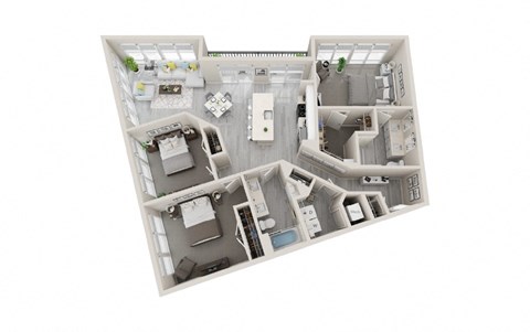C3 - 3Bed 2Bath - Rockwell at Crown - 3D Floor Plan
