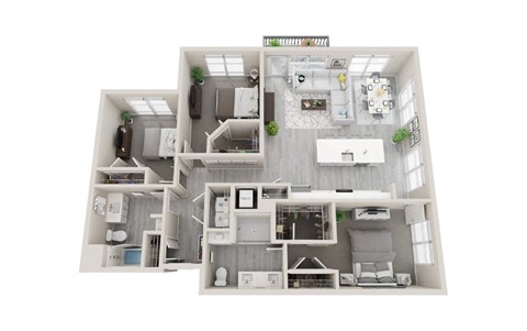 C4 - 3Bed 2Bath - Rockwell at Crown - 3D Floor Plan