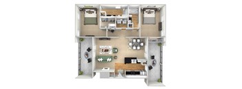 Island Park - B2 - 2 bedroom and 2 bath - 3D