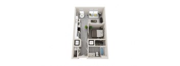 A01 - 1Bed 1Bath - Rockwell at Crown - 3D Floor Plan