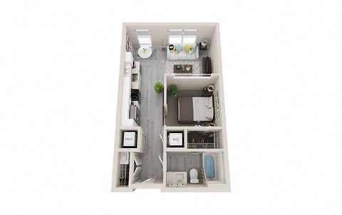 A01 - 1Bed 1Bath - Rockwell at Crown - 3D Floor Plan