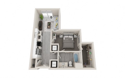 A06 - 1Bed 1Bath - Rockwell at Crown - 3D Floor Plan
