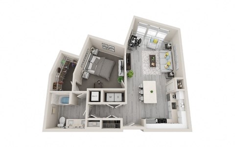 A18 - 1Bed 1Bath - Rockwell at Crown - 3D Floor Plan