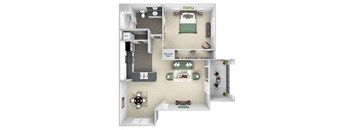La Costa - A1 - Monte Carlo - 1 bedroom - 1 bath - 3D floor plan
