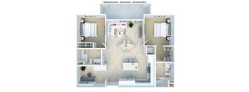 Navel - 2bed 2bath -1163 sq ft - 3D Floor Plan