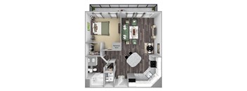 Centre Pointe Apartments - A4 - 1 bedroom and 1 bath - 3D