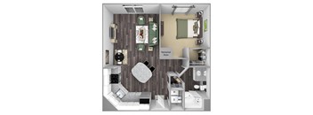 Centre Pointe Apartments - A5 - 1 bedroom and 1 bath - 3D