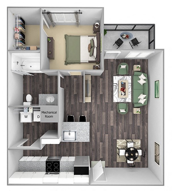 Centre Pointe Apartments - A6 - 1 bedroom and 1 bath - 3D Centre Pointe Apartments - A6 - 1 bedroom and 1 bath - 3D