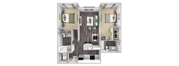 Centre Pointe Apartments - B1 - 2 bedrooms and 2 bath - 3D