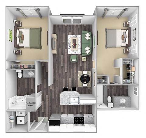 Centre Pointe Apartments - B1 - 2 bedrooms and 2 bath - 3D