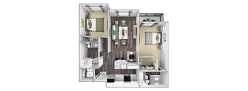 Centre Pointe Apartments - B2 - 2 bedrooms and 2 bath - 3D