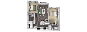 Centre Pointe Apartments - B3 - 2 bedrooms and 2 bath - 3D