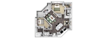 Centre Pointe Apartments - B4 - 2 bedrooms and 2 bath - 3D