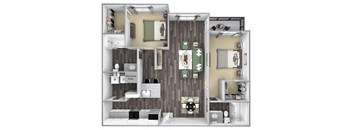 Centre Pointe Apartments - B7 - 2 bedrooms and 2 bath - 3D