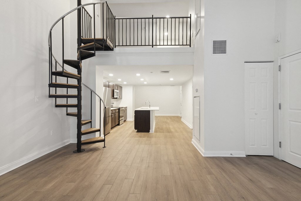 Spiral staircase to loft - The Republic Apartments