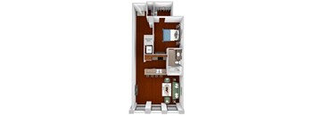 Main 3 Downtown - A1 (Flats) - 1bed/1 bath - 3D