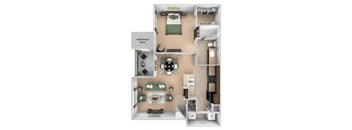 Courtney Station floor plan A1 - 1 bedroom 1 bath - 3D