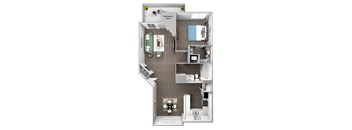 The Cascades Apartments - Rainier - 3D floor plan - 1 bed 1 bath
