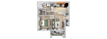 Cordillera Ranch Apartments floor plan - A1(Amarillo) - 1 bedroom 1 bath - 3D