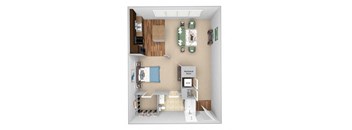 Parc at Grandview floor plan A1 Studio - 0 bed 1 bath - 3D