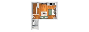 John Winthrop A1 floor plan studio 1 bath 3D