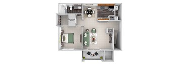 A1 Apple Blossom floor plan 1 bed 1 bath 3D