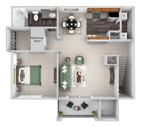 A1 Apple Blossom floor plan 1 bed 1 bath 3D