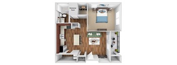 Glenbrook A1 floor plan 1 bed 1 bath 3D