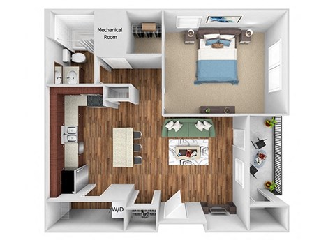 Glenbrook A1 floor plan 1 bed 1 bath 3D