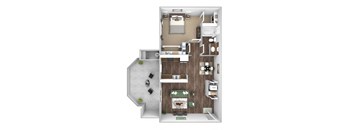 Arrowhead Landing Apartments floor plan A1 Port 1 bedroom 1 bath 3D