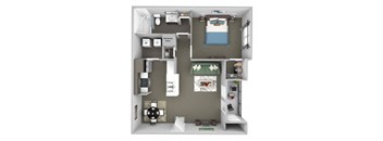 The Colony at Deerwood Apartments floor plan A1 (The Glen) - 1 bed 1 bath - 3D