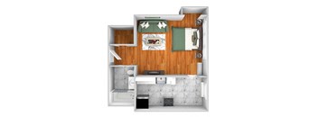 John Winthrop A10 floor plan studio 1 bath 3D