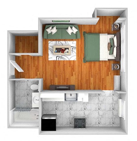 John Winthrop A10 floor plan studio 1 bath 3D