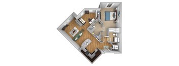 Urban Green Apartments A10 floor plan - 1 bed 1 bath - 3D
