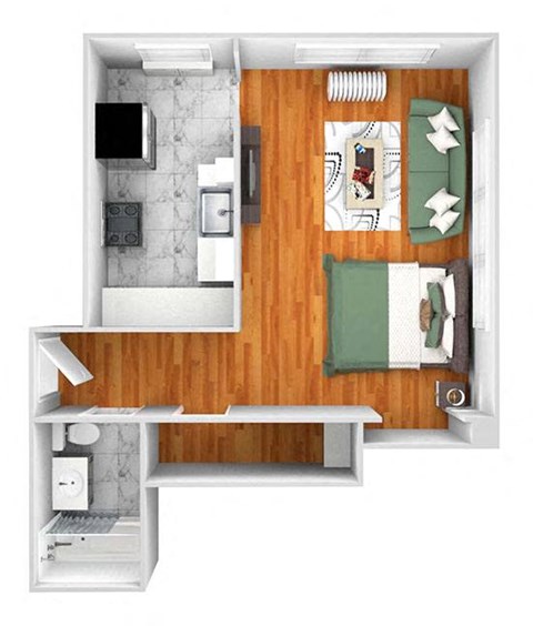 John Winthrop A11 floor plan studio 1 bath 3D