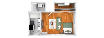 John Winthrop A12 floor plan studio 1 bath 3D