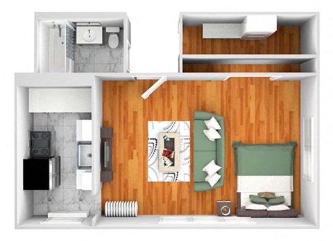 John Winthrop A12 floor plan studio 1 bath 3D