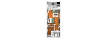 John Winthrop A13 floor plan studio 1 bath 3D