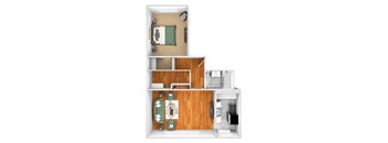 John Winthrop A15 floor plan 1 bed 1 bath 3D